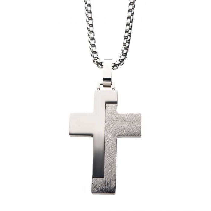 Modern BlockTextured Stainless Steel Cross Pendant