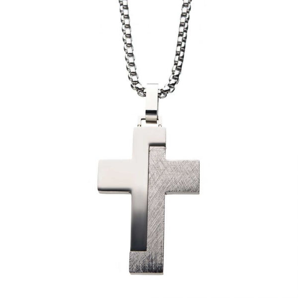 Modern BlockTextured Stainless Steel Cross Pendant