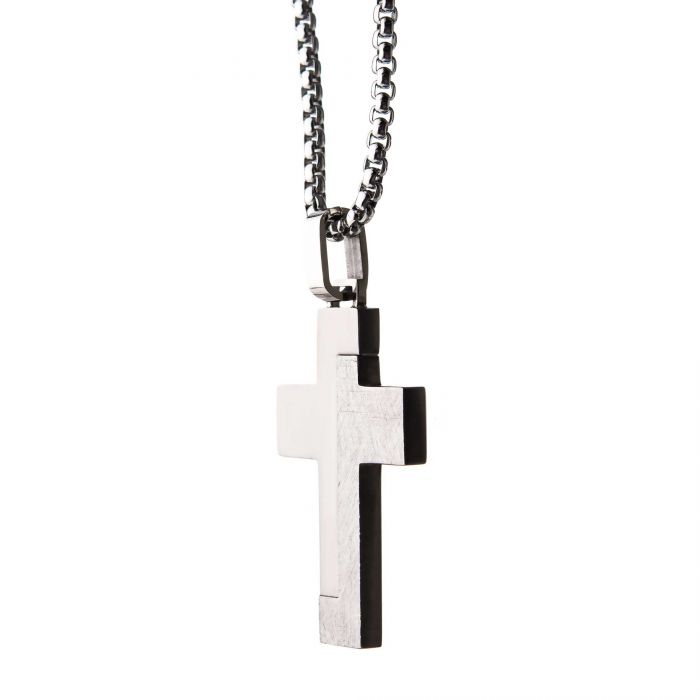 Modern BlockTextured Stainless Steel Cross Pendant