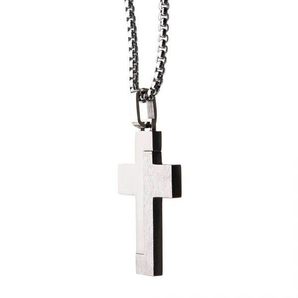 Modern BlockTextured Stainless Steel Cross Pendant