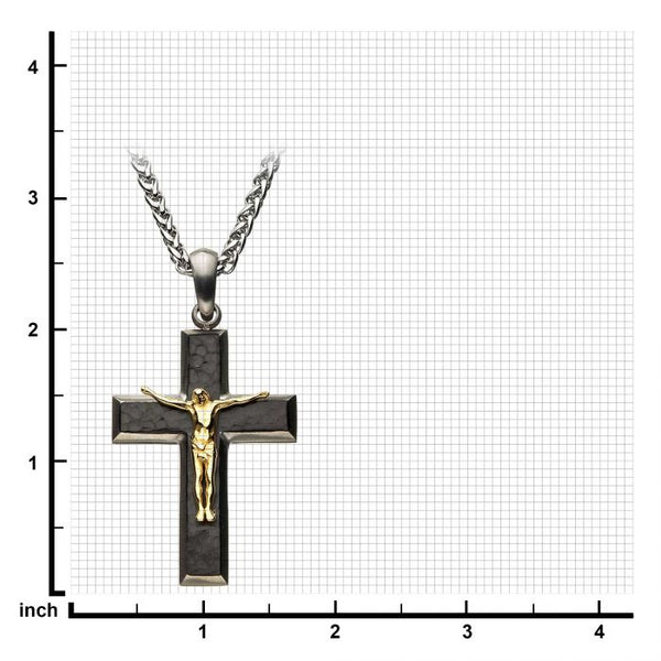 Stainless Steel Hammered Jesus Christ Crucifix Cross Pendant with Steel Spiga Chain