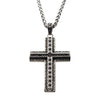 Load image into Gallery viewer, Black Oxidized Steel Cross with Black CZs &amp; Fleur de lis designs Pendant with Steel Wheat Chain