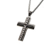 Load image into Gallery viewer, Black Oxidized Steel Cross with Black CZs &amp; Fleur de lis designs Pendant with Steel Wheat Chain