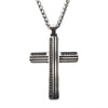 Load image into Gallery viewer, Black Oxidized Steel Cross Pendant with Black CZs &amp; Steel Wheat Chain