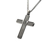 Load image into Gallery viewer, Black Oxidized Steel Cross Pendant with Black CZs &amp; Steel Wheat Chain