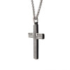 Load image into Gallery viewer, Black Oxidized Steel Cross Pendant with Black CZs &amp; Steel Wheat Chain