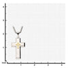 Load image into Gallery viewer, Gold Plated Cross with Clear CZs on Steel Hammered Cross Pendant with Wheat Chain