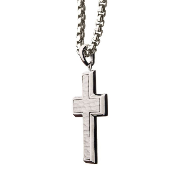 Matte Stainless Steel Short Cross Pendant with Steel Box Chain