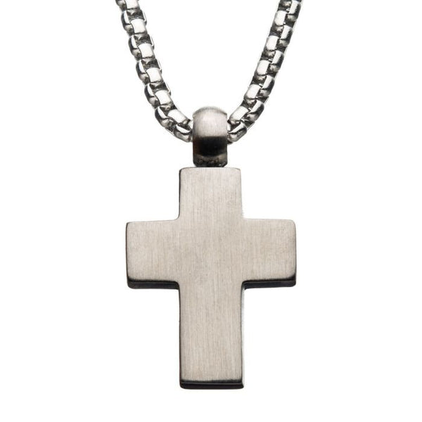 Stainless Steel Hammered Cross Pendant with Steel Box Chain