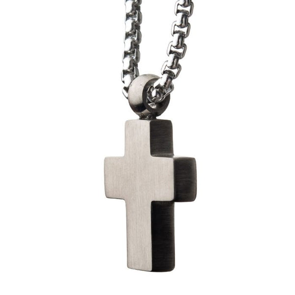 Stainless Steel Hammered Cross Pendant with Steel Box Chain