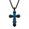 Load image into Gallery viewer, Blue Plated with Black Agate Stone Cross Pendant, with Black Plated Wheat Chain