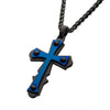 Load image into Gallery viewer, Blue Plated with Black Agate Stone Cross Pendant, with Black Plated Wheat Chain