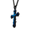 Load image into Gallery viewer, Blue Plated with Black Agate Stone Cross Pendant, with Black Plated Wheat Chain