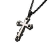 Load image into Gallery viewer, Steel with Black Agate Stone Cross Pendant, with Black Plated Wheat Chain