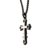 Load image into Gallery viewer, Steel with Black Agate Stone Cross Pendant, with Black Plated Wheat Chain