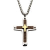 Load image into Gallery viewer, 18K Gold Plated Cross Overlapped on a Steel Pendant with Walnut Wood Inlay, with Steel Wheat Chain