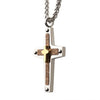 Load image into Gallery viewer, 18K Gold Plated Cross Overlapped on a Steel Pendant with Walnut Wood Inlay, with Steel Wheat Chain