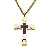 Load image into Gallery viewer, 18K Gold Plated Cross Pendant with Walnut Wood Inlay, with 18K Gold Plated Wheat Chain