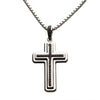 Load image into Gallery viewer, Stainless Steel Cross Pendant with Black CZ Inlay, with Steel Round Box Chain