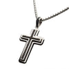 Load image into Gallery viewer, Stainless Steel Cross Pendant with Black CZ Inlay, with Steel Round Box Chain