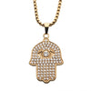 Load image into Gallery viewer, Gold Plated with Clear CZ Hamsa Pendant, with Gold Plated Box Chain