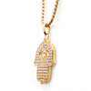 Load image into Gallery viewer, Gold Plated with Clear CZ Hamsa Pendant, with Gold Plated Box Chain