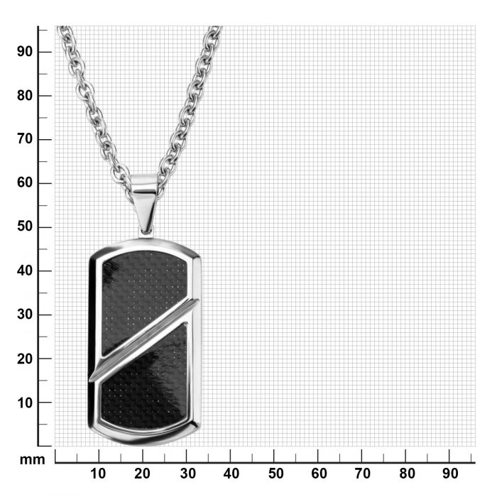 Black Carbon Fiber Inlayed Dog Tag Pendant with Chain