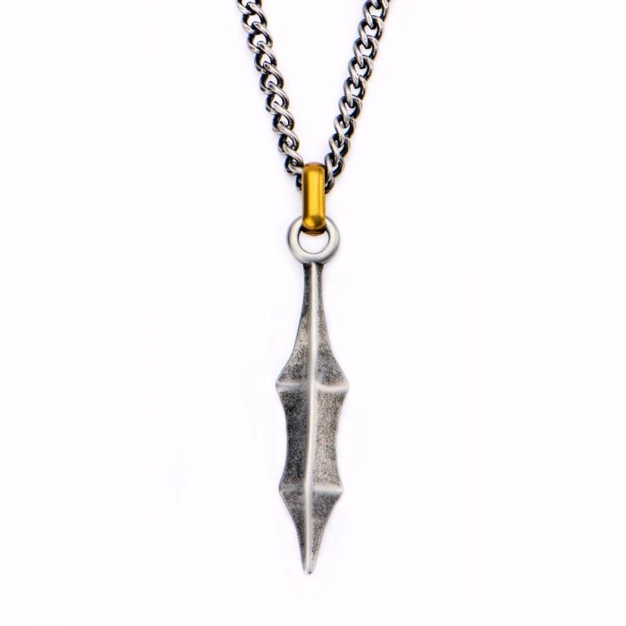 Antique Finish with an Antiqued Gold Plated Bail Medieval Blade Pendant