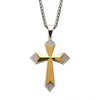 Load image into Gallery viewer, Gold Plated Cross with 36pcs CNC Prong Set Clear CZ Pendant with Steel Wheat Chain