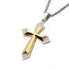 Load image into Gallery viewer, Gold Plated Cross with 36pcs CNC Prong Set Clear CZ Pendant with Steel Wheat Chain