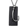 Load image into Gallery viewer, Stainless Steel Antiqued Finish Fish Hook and Black Plated Tag Pendant with chain