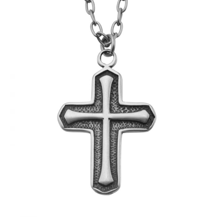 Antique Stainless Steel Cross Pendant with Chain