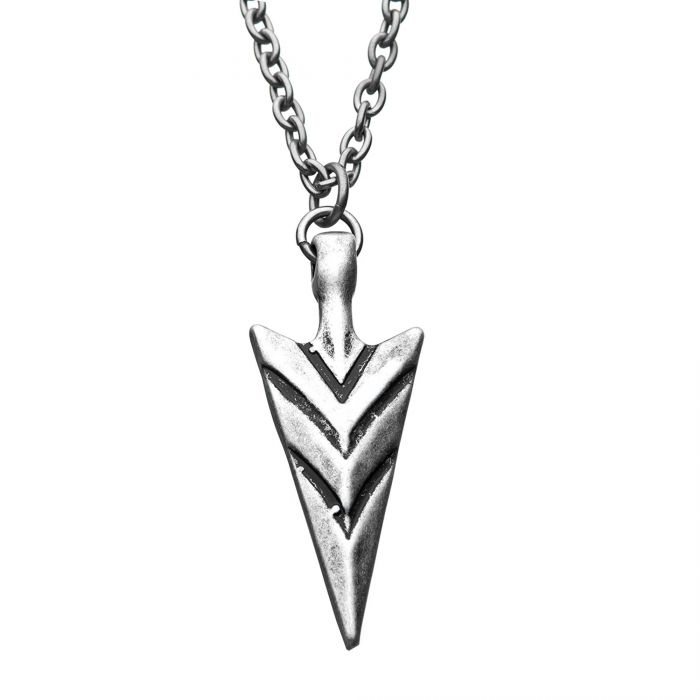 Stainless Steel and Antiqued Finish Arrowhead Pendant with Chain