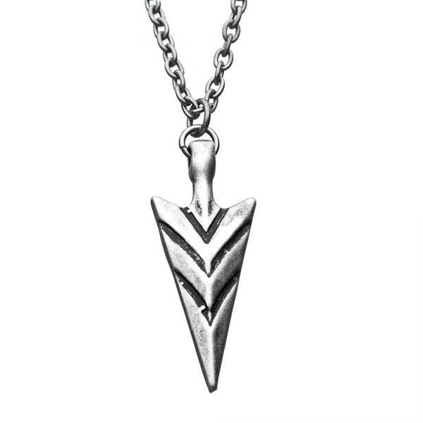 Stainless Steel and Antiqued Finish Arrowhead Pendant with Chain