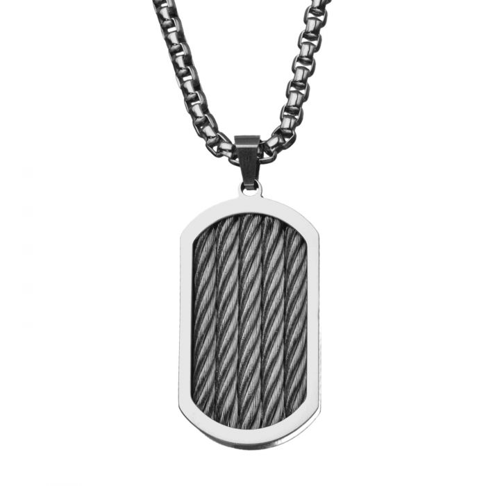 Three Cable Chunky Inlayed Dog Tag Pendant