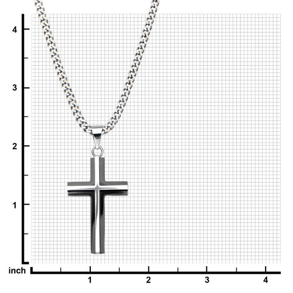 Black Plated & Steel 3D Cross Pendant