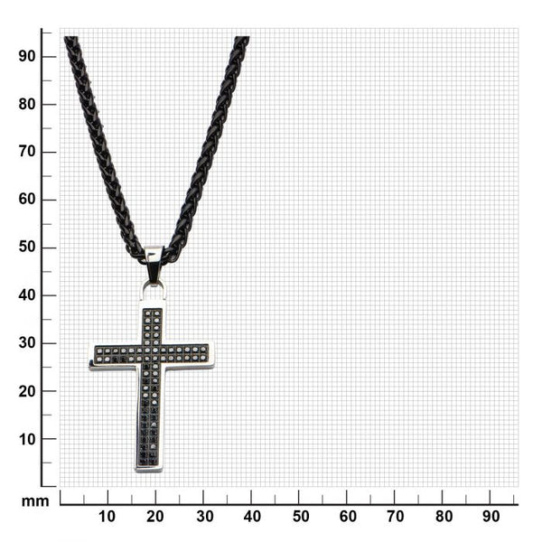 Stainless Steel with 66piece CNC Prong Set Black Genuine Diamond Cross Pendant with Chain