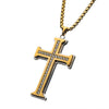 Load image into Gallery viewer, Clear CZ Gold Plated Cross Pendant in a Steel Frame with Chain