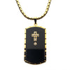 Load image into Gallery viewer, Black Agate Swarovski CZ Black &amp; Gold Plated Dog Tag Pendant with Chain