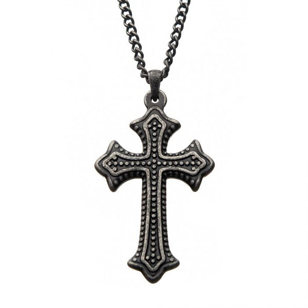 Stainless Steel with Antiqued Finished Gothic Cross Pendant with Chain