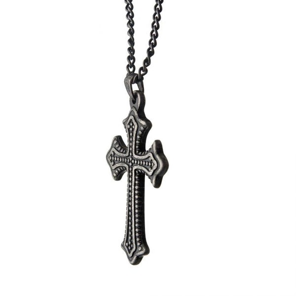 Stainless Steel with Antiqued Finished Gothic Cross Pendant with Chain