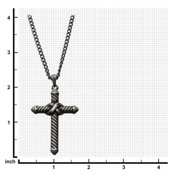 Stainless Steel with Antiqued Finish in Twisted Cable Design Cross Pendant with Chain