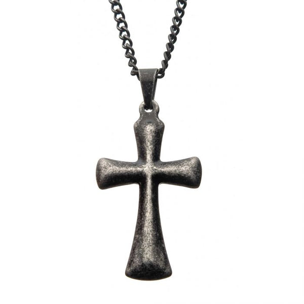 Stainless Steel with Antiqued Finish Plain Cross Pendant with Chain