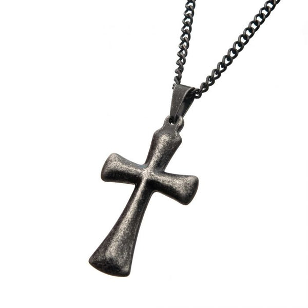 Stainless Steel with Antiqued Finish Plain Cross Pendant with Chain