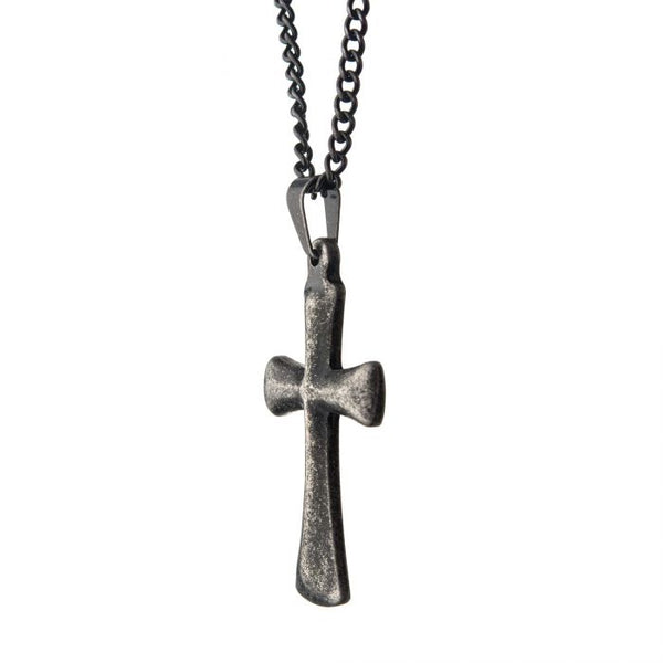 Stainless Steel with Antiqued Finish Plain Cross Pendant with Chain