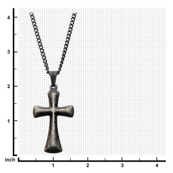 Stainless Steel with Antiqued Finish Plain Cross Pendant with Chain