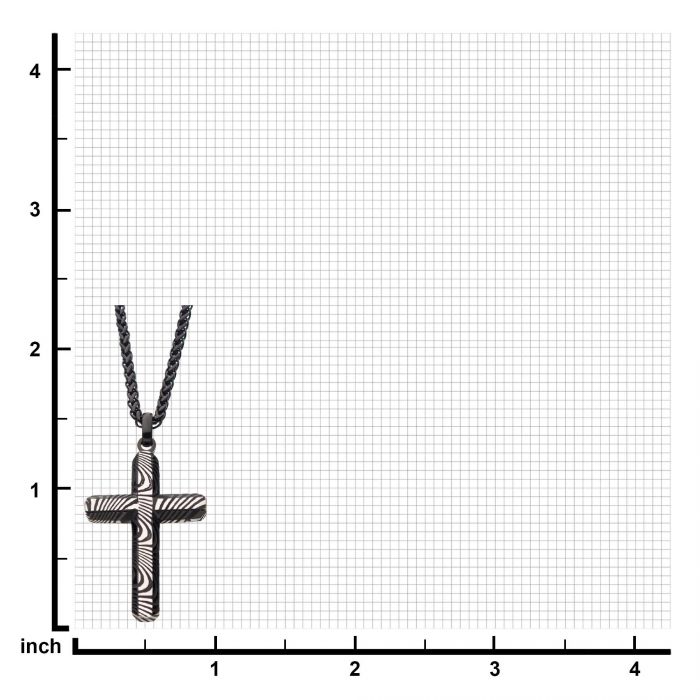 Stainless Steel and Black Plated Damascus Cross Pendant with Black Round Wheat Chain
