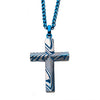 Load image into Gallery viewer, Blue Plated Damascus Cross Pendant with Blue Round Wheat Chain