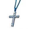 Load image into Gallery viewer, Blue Plated Damascus Cross Pendant with Blue Round Wheat Chain