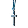 Load image into Gallery viewer, Blue Plated Damascus Cross Pendant with Blue Round Wheat Chain